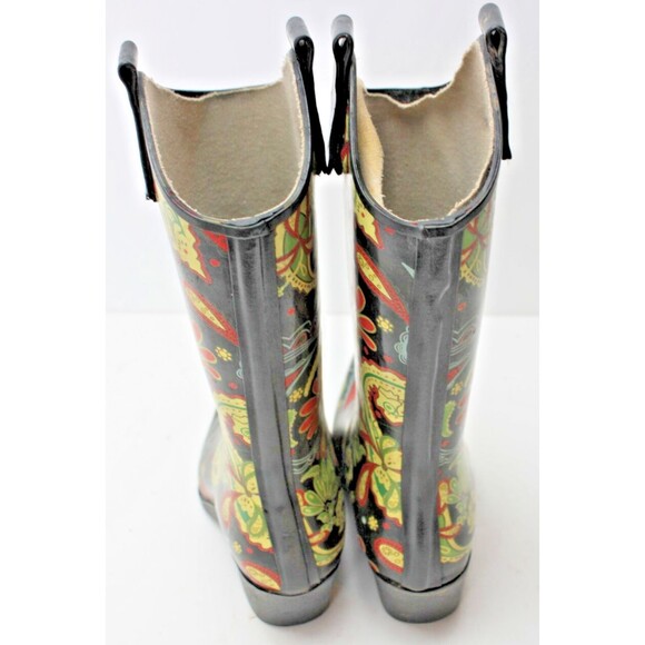 Nomad Boots Womens size 7 Black/Pink/Green Flower Rodeo Western Cowboy Rain - Picture 4 of 8